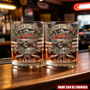 "Born Off-Road Garage" Personalized Whiskey Glass, Gift For Car Lovers