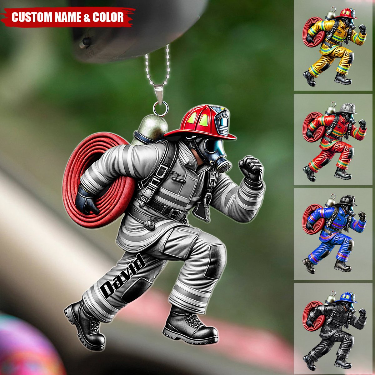 Firefighter Hero Personalized Acrylic Car Ornament, Christmas Gift For Firefighter