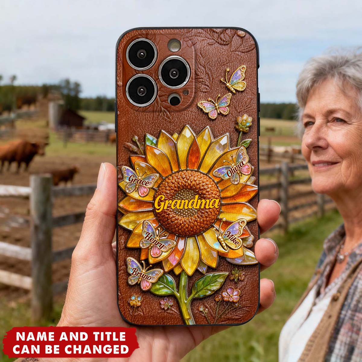 Grandma Sunflower - Personalized Leather Phone Case