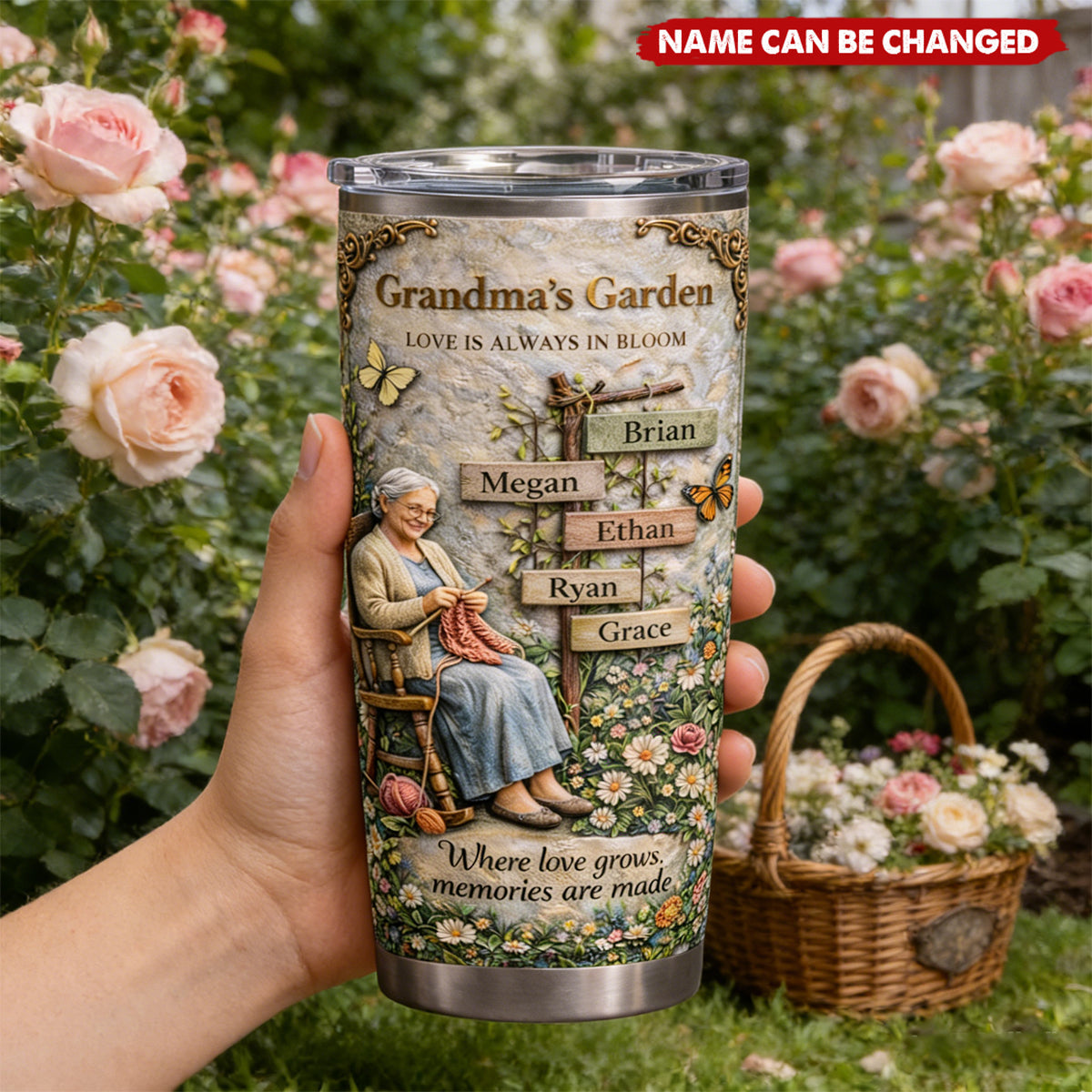 Vintage Grandma's Garden - Personalized Stainless Steel Tumbler, Gifts For Grandma