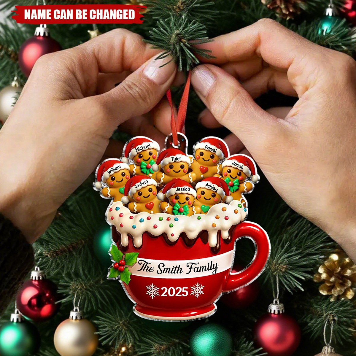 Gingerbread Family - Personalized Christmas Acrylic Ornament