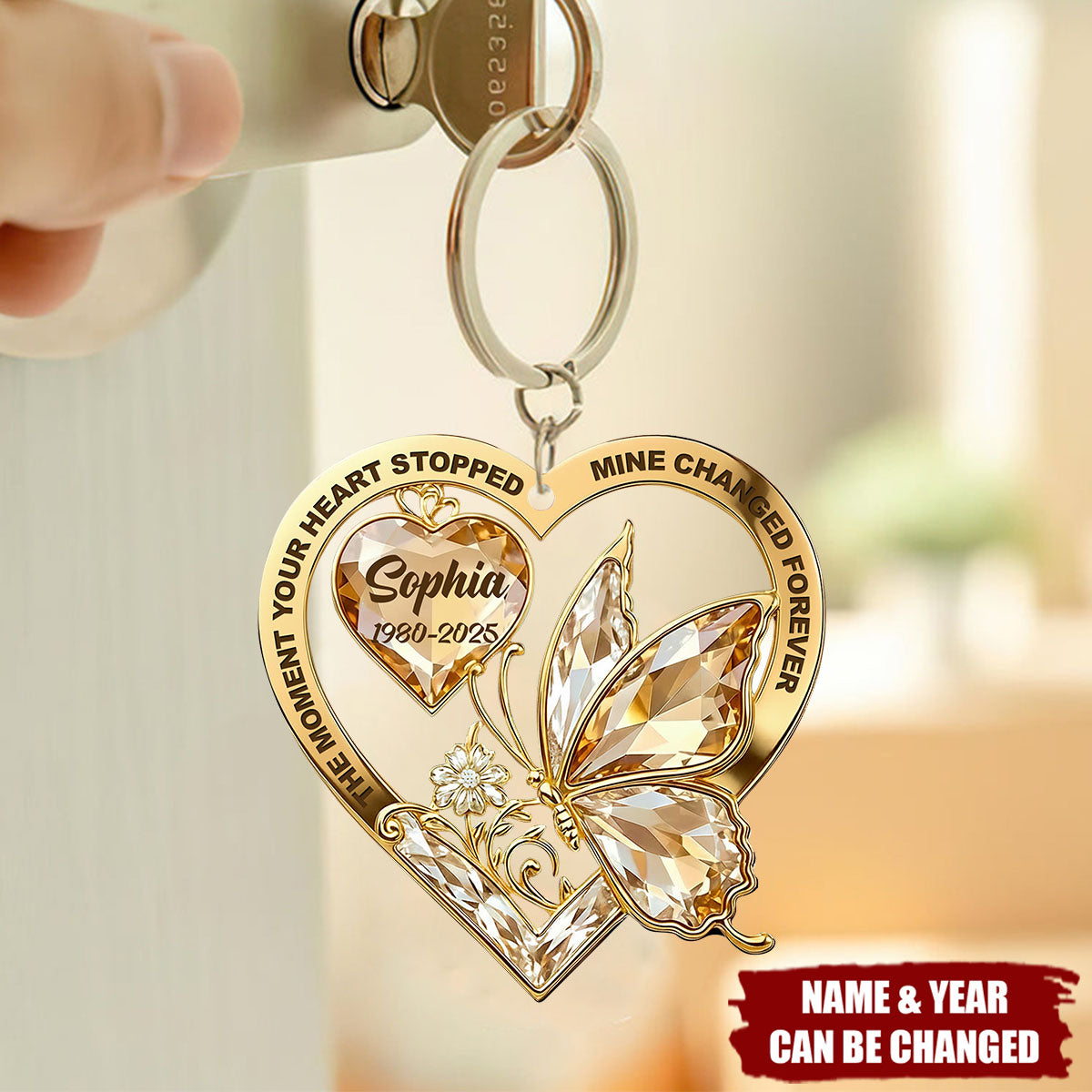 The Moment Your Heart Stopped, Mine Changed Forever, Butterfly And Heart, Acrylic Keychain