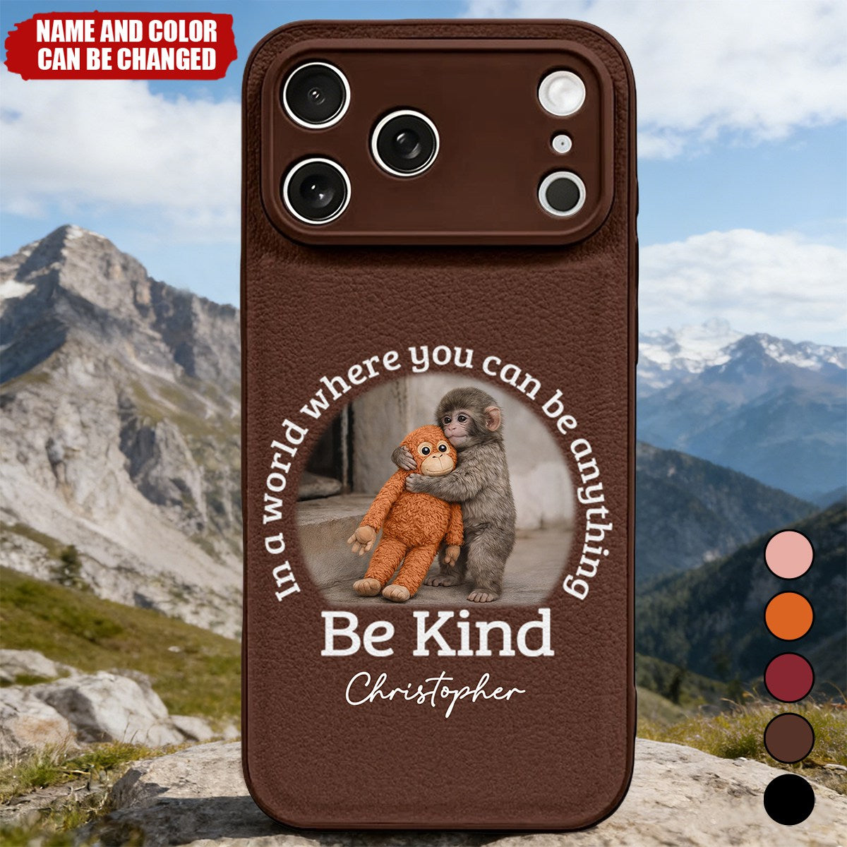 In A World Where You Can Be Anything Be Kind - Personalized Leather Phone Case