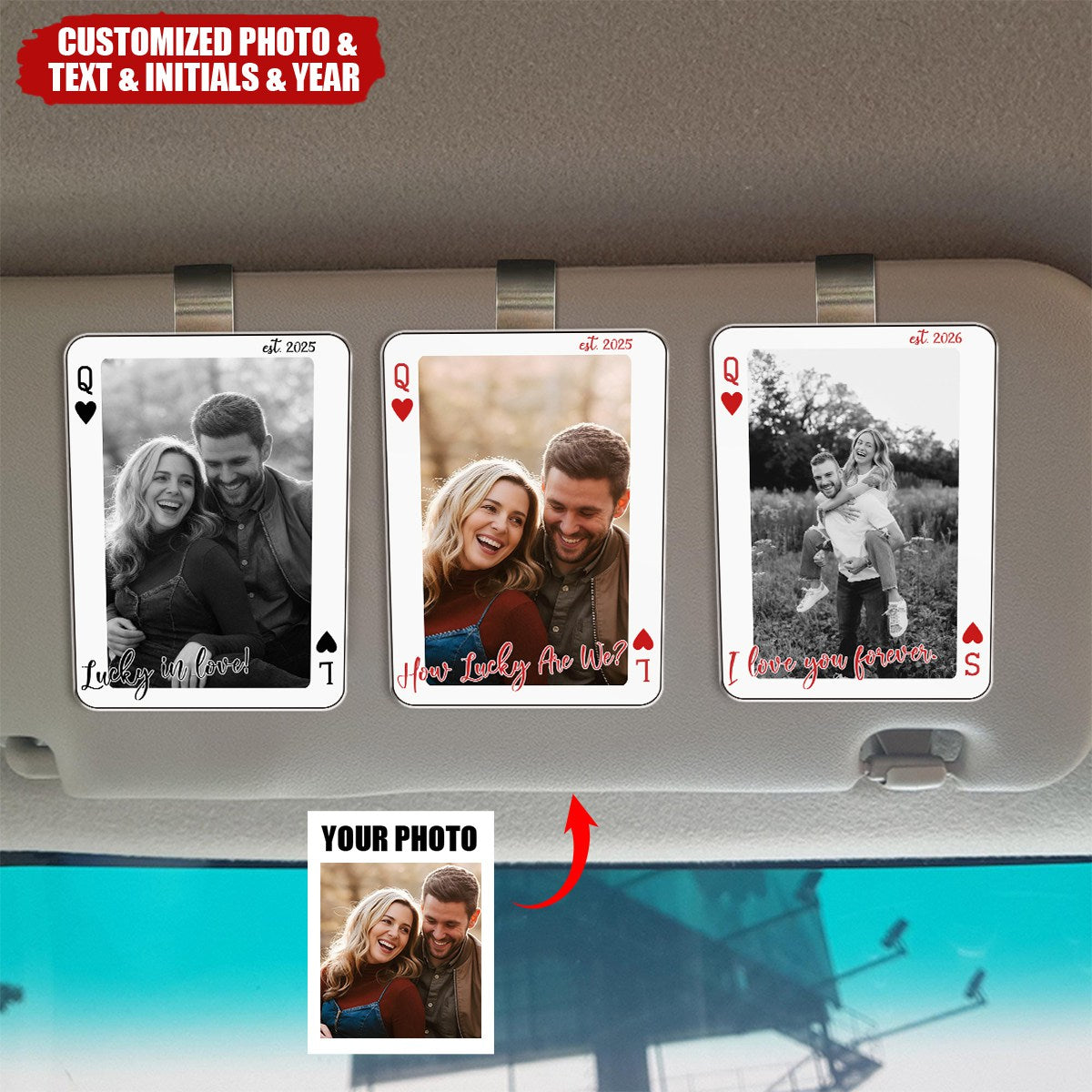 Custom Photo Drive Safe Personalized Couple Playing Card Visor Clip - Valentine's Day Gift