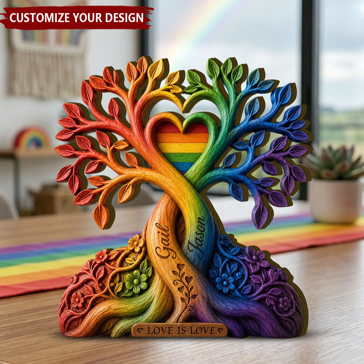 Personalized Wooden LGBT Tree of Love Plaque, Rainbow Pride Wooden Decor