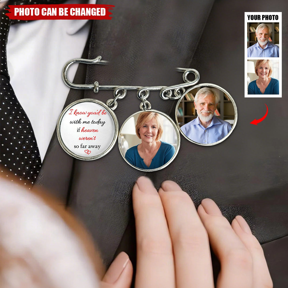 Memorial Custom Photo Gift For Bride Groom On Wedding Day - Personalized Lapel Pin With Charms