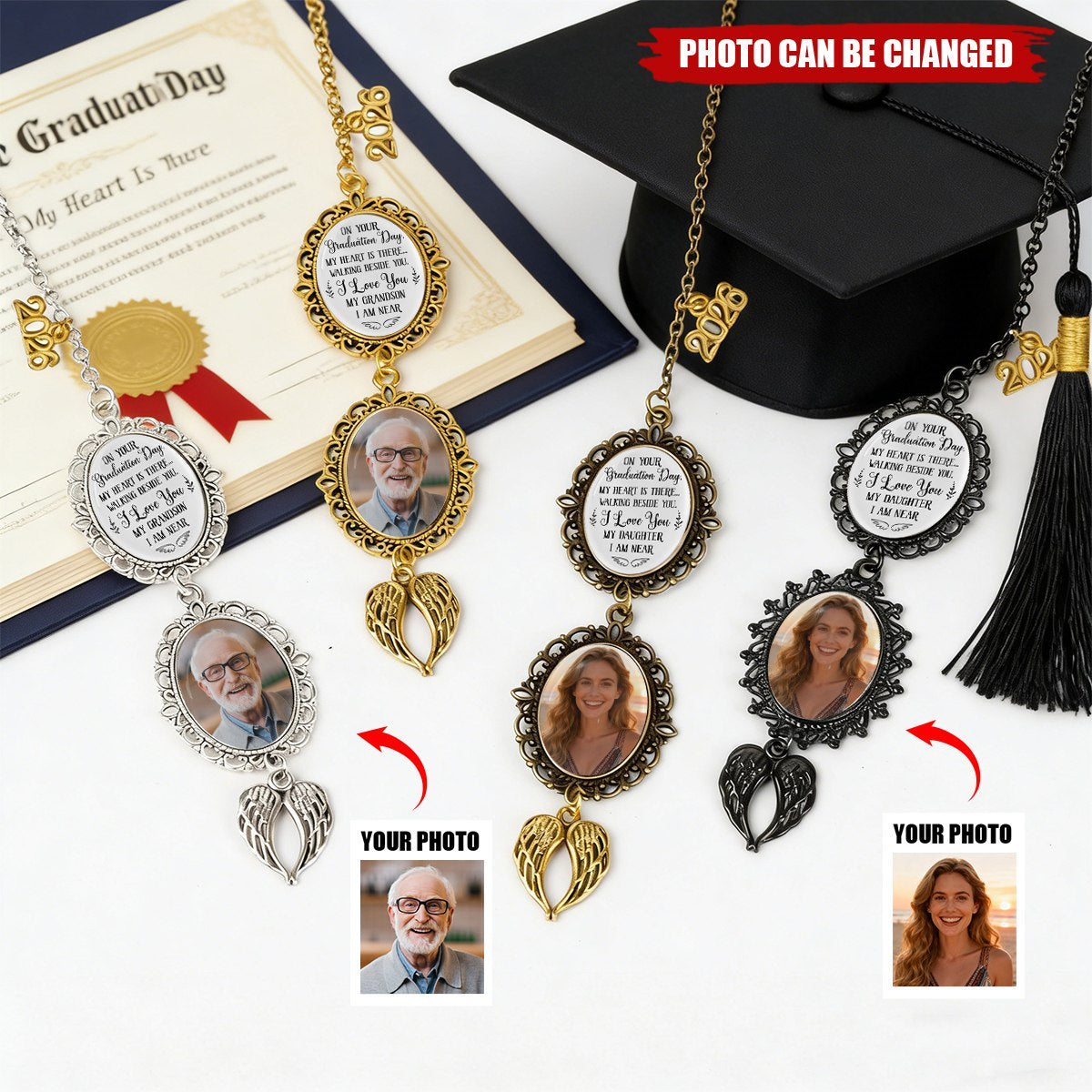 On Your Graduation Day My Heart Is There - Custom Graduation Tassel Photo Charm