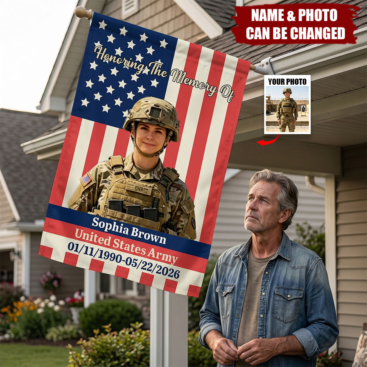 Military Memorial - Personalized Veteran Garden Flag