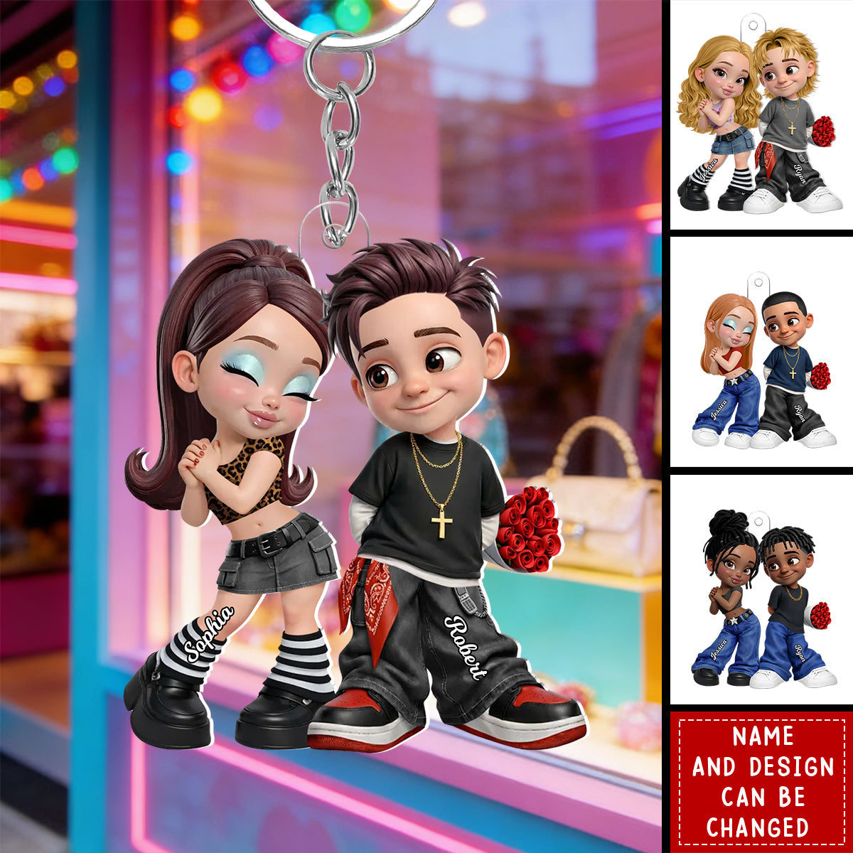 Trendy Y2K Couple - Personalized Keychain, Gift for Couple
