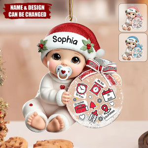 Baby Beside Christmas Bauble 3D Effect Baby's First Christmas Personalized Acrylic Flat Ornament
