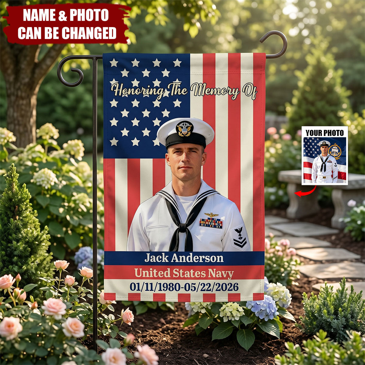 Military Memorial - Personalized Veteran Garden Flag