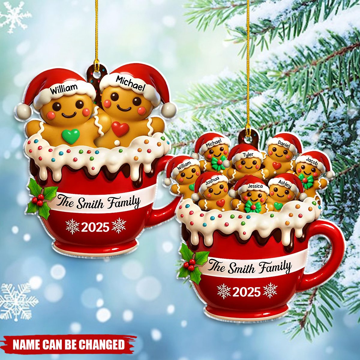 Gingerbread Family - Personalized Christmas Acrylic Ornament