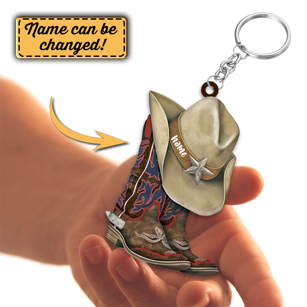 Personalized Boots And Hat Cowboy & Cowgirl Flat Acrylic Keychain