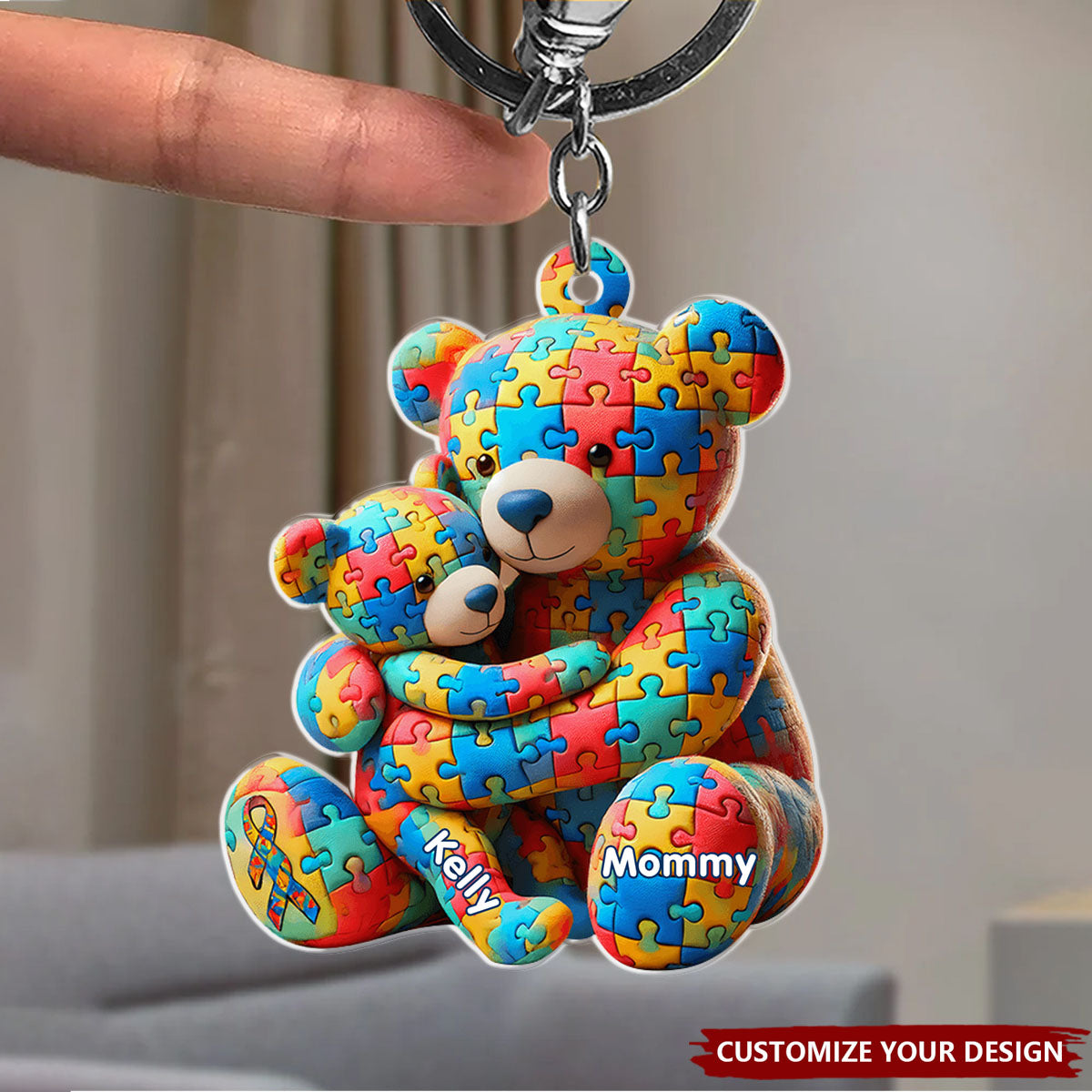 Bear Mother and Kid - Personalized Acrylic Keychain, Gifts For Autism