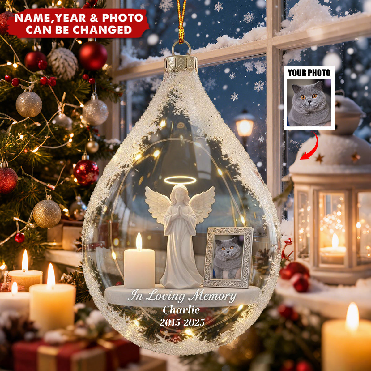 Custom Photo Pet Loss Memorial - Personalized Christmas Acrylic Ornament