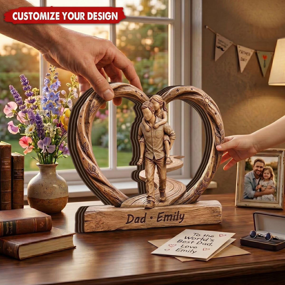 Personalized Dad And Kids Wooden Heart Plaque, Father’s Day Gift