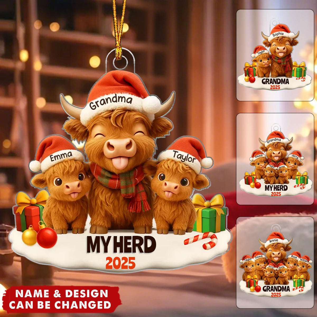 Grandma Grandkids Highland Cow Personalized Acrylic Ornament
