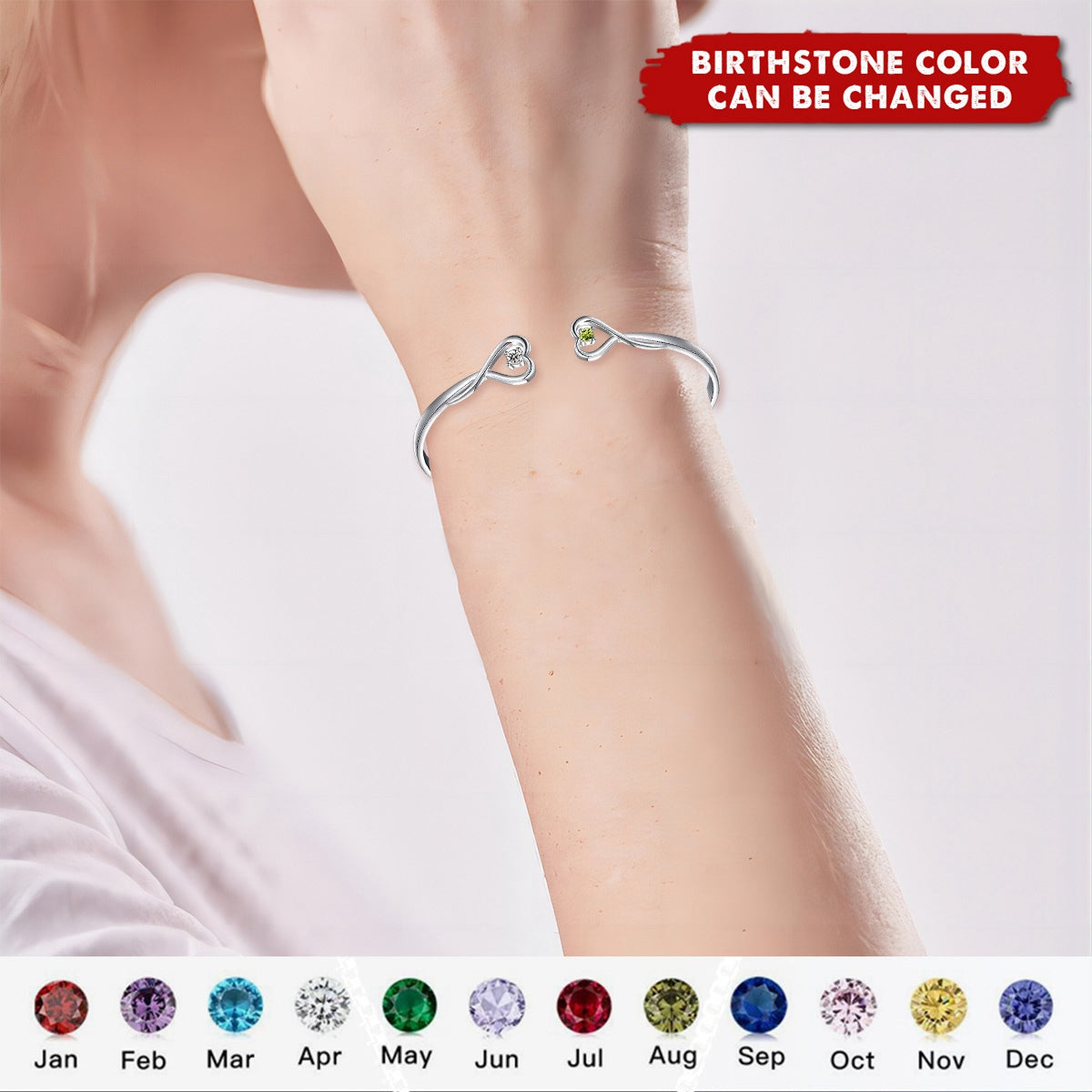 Personalized For Friend - Thank You For Being My UNBIOLOGICAL Sister Double Heart Birthstone Bracelet