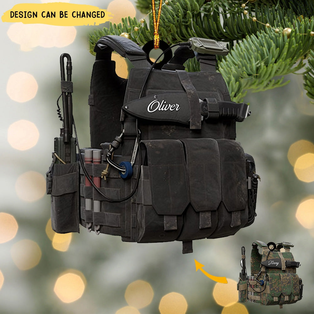 Tactical Vests Personalized Acrylic Christmas Ornament, Soldier Uniform, Military Accessories, Veteran Gift, Army Gift, Veteran Day Gift Idea