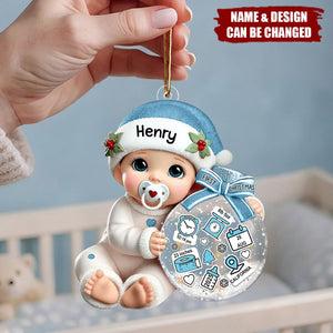 Baby Beside Christmas Bauble 3D Effect Baby's First Christmas Personalized Acrylic Flat Ornament