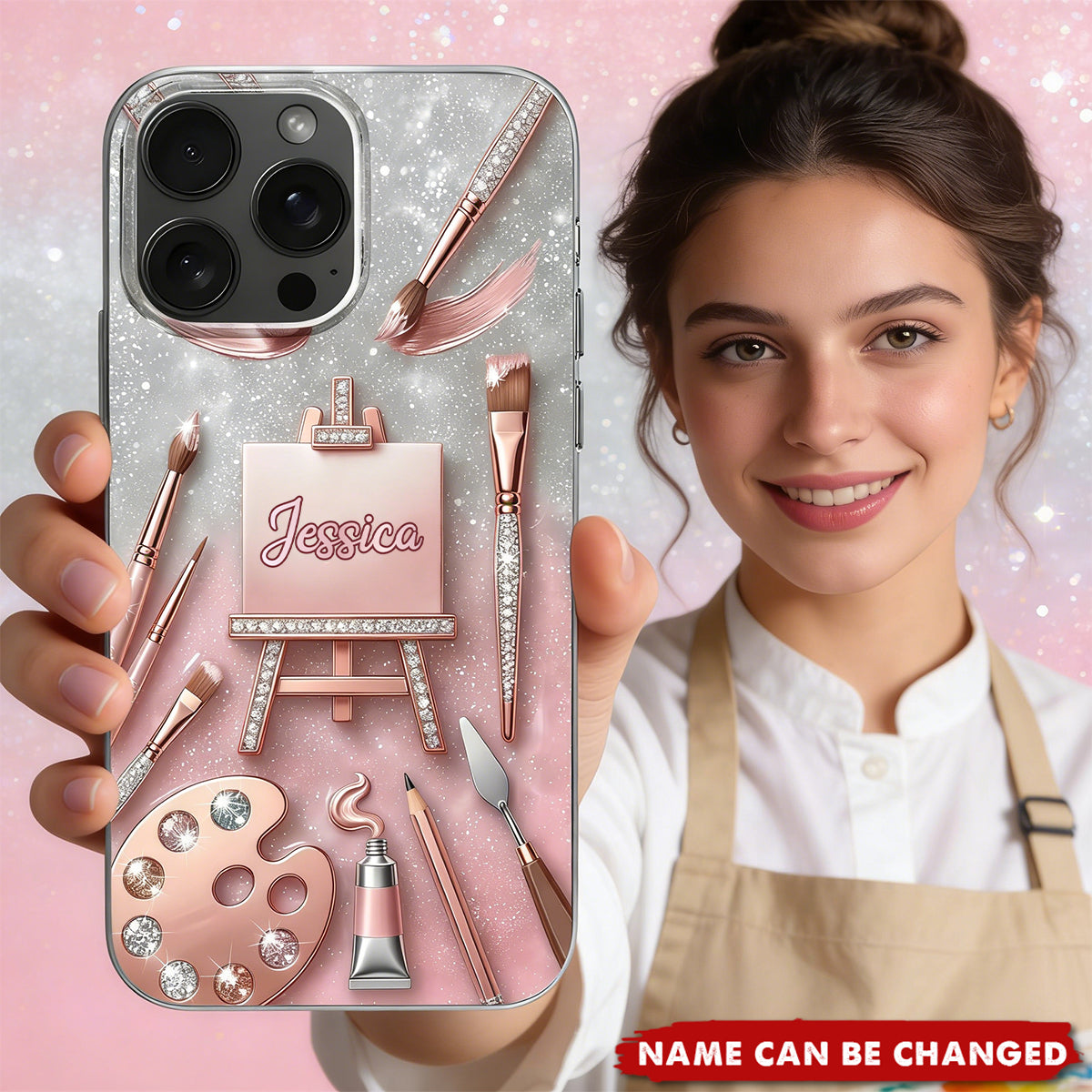 Artist At Heart Easel, Personalized Clear Phone Case, Gift For Painters