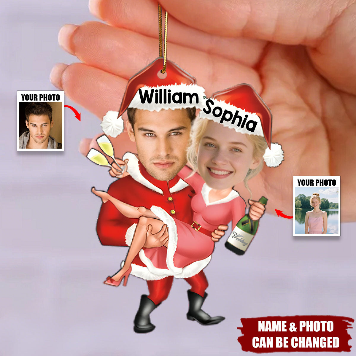 Santa Couple Celebration - Personalized Couple Acrylic Ornament