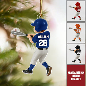 Personalized Baseball Player Ornament – Kid Hitting Ball Acrylic Ornament
