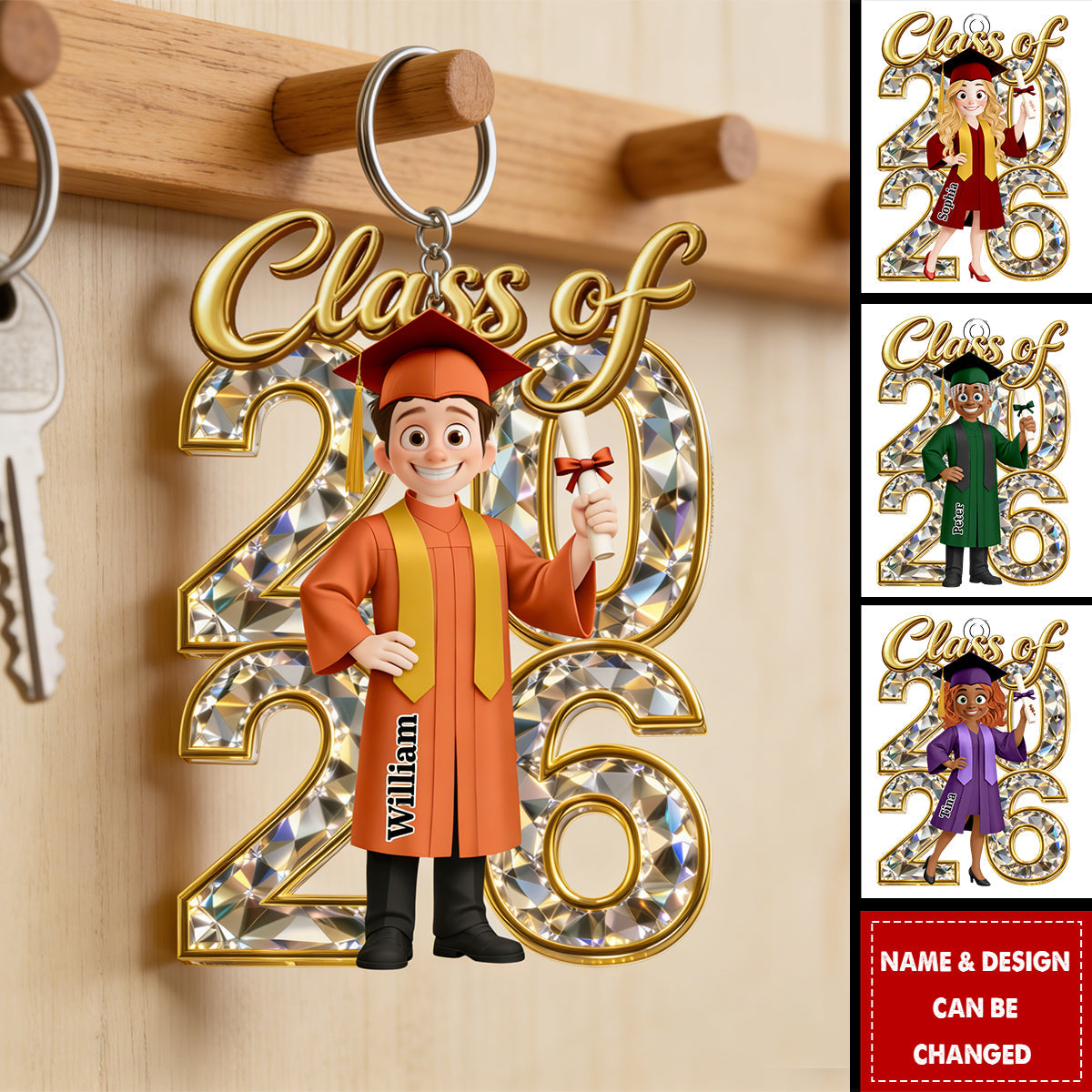 Congrats Grad Woman Man Crystal Effect - Personalized Acrylic Keychain