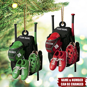 Personalized Baseball Ornament, Custom Baseball Bag with Helmet Baseball Ornament