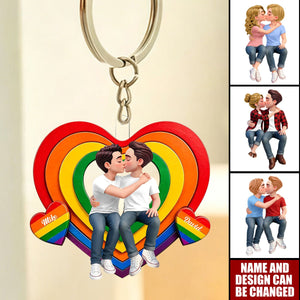 Together With Pride LGBT+ Couple - Personalized Acrylic Keychain - Gift For Couple, Happy Pride Month
