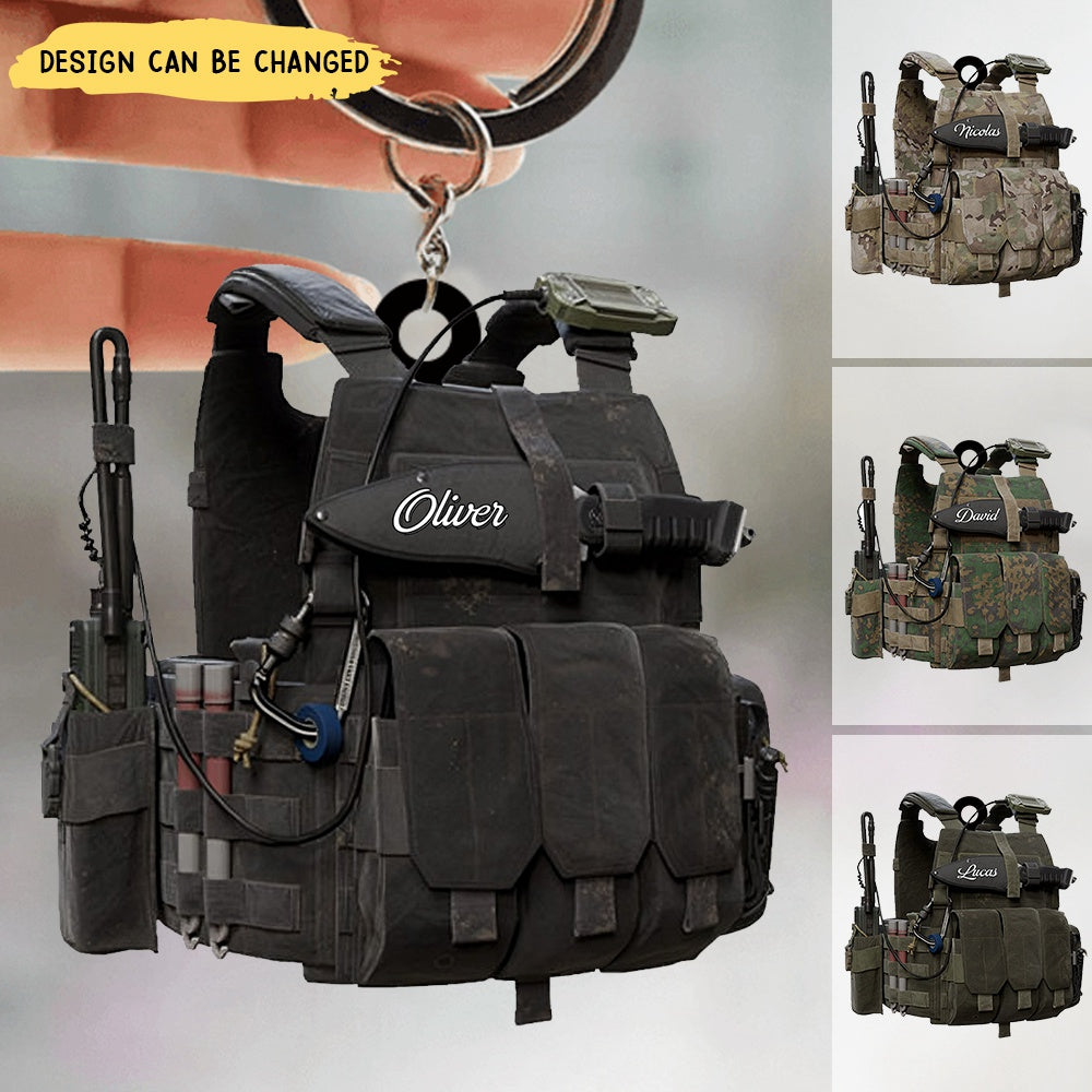 Tactical Vests Personalized Acrylic Keychain, Soldier Uniform Keychain, Military Accessories, Veteran Gift, Army Gift, Veteran Day Gift Idea