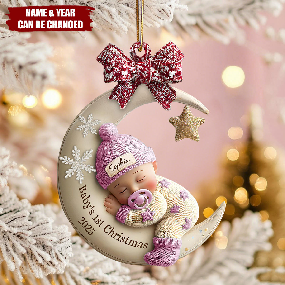 Baby’s First Christmas Ornament, Custom Moon Acrylic Keepsake