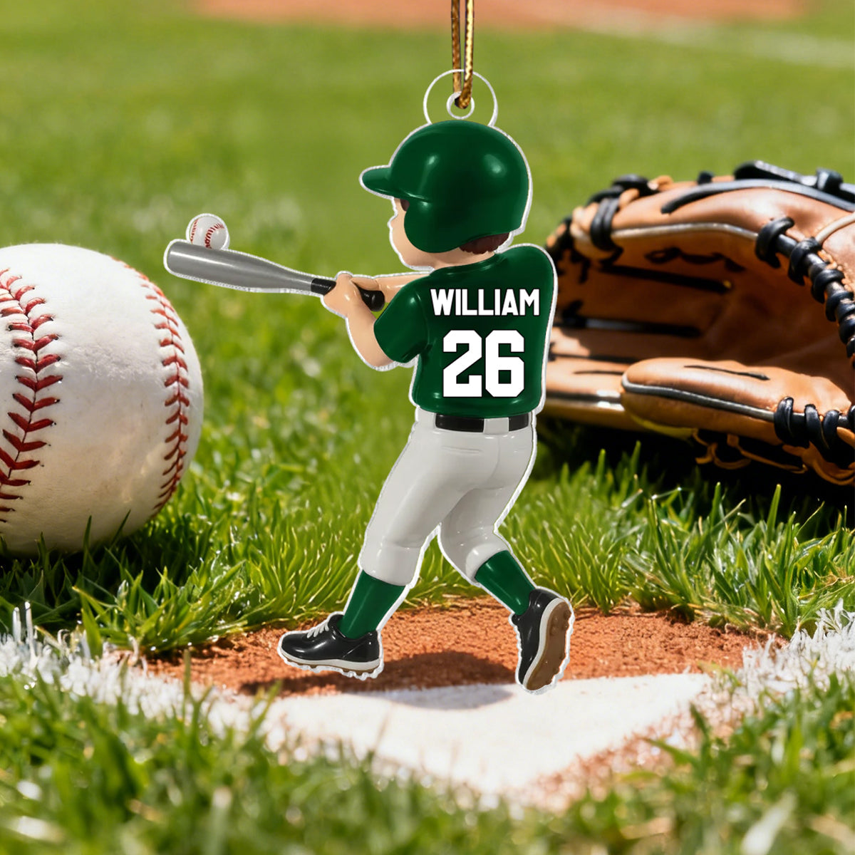 Personalized Baseball Player Ornament – Kid Hitting Ball Acrylic Ornament
