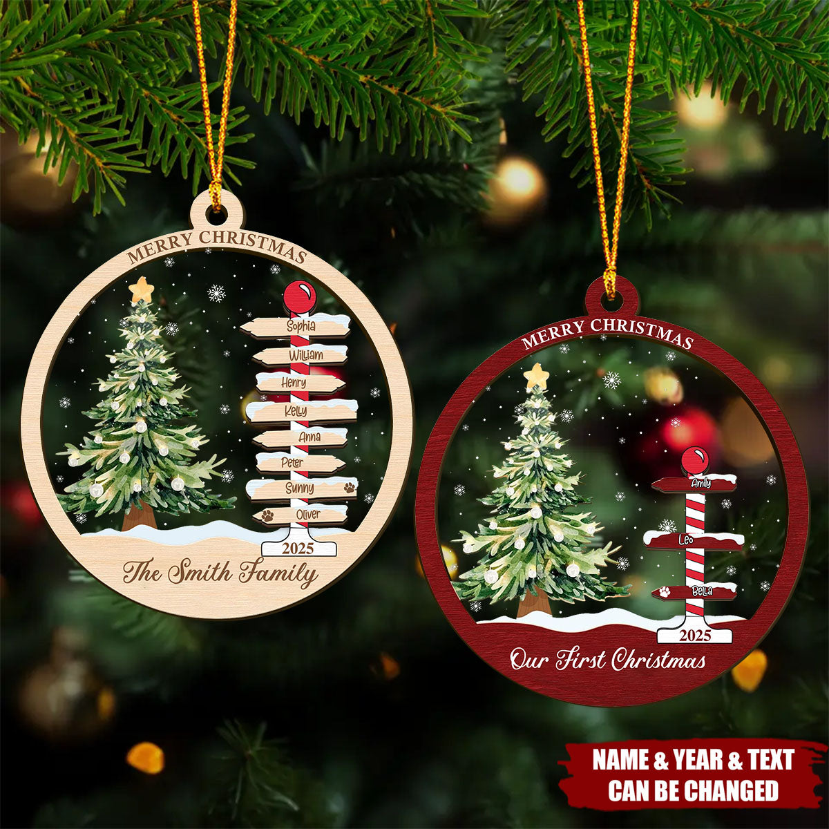 Family Name Christmas Tree Personalized 2-Layer Ornament