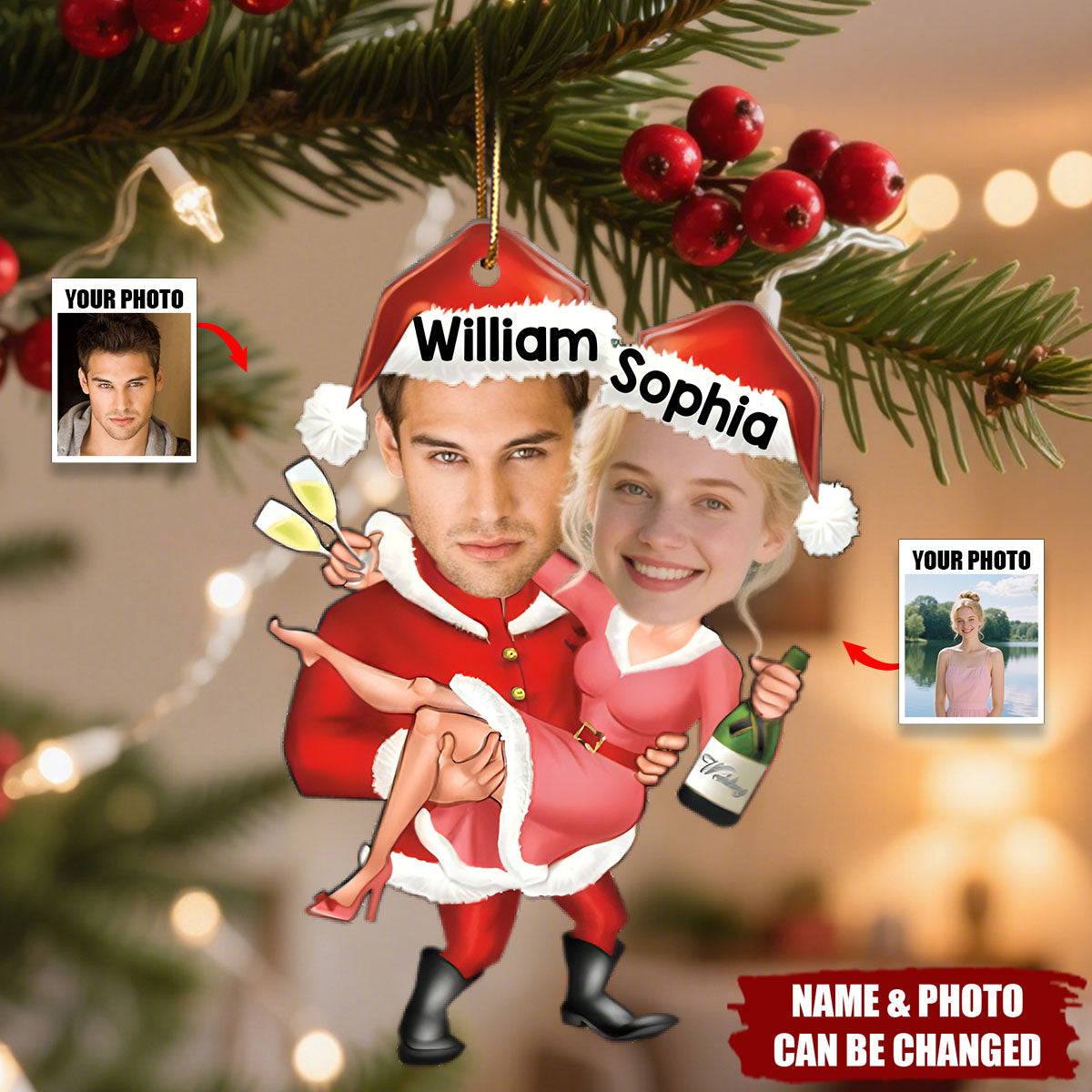 Santa Couple Celebration - Personalized Couple Acrylic Ornament