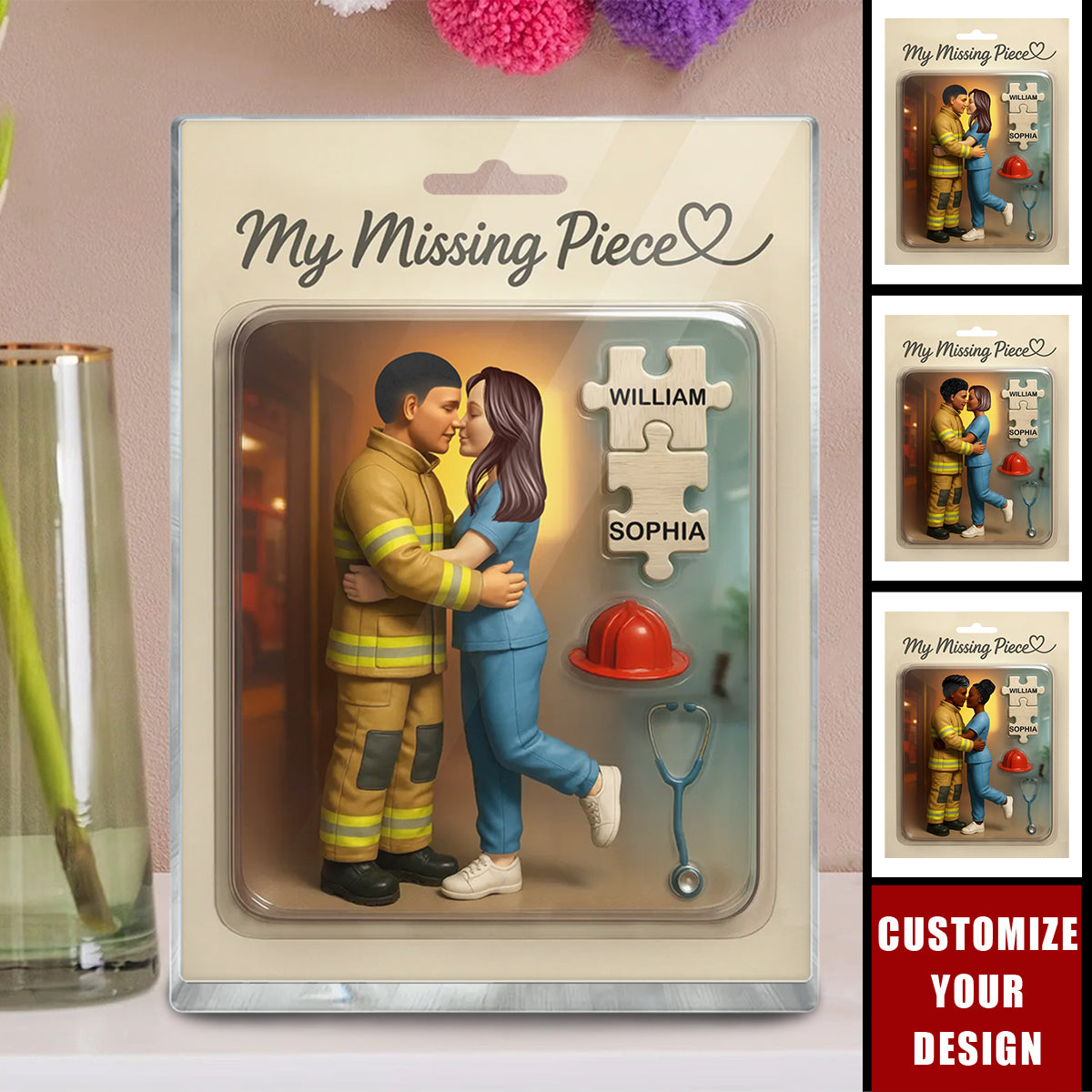 My Missing Piece Firefighter Nurse Couple Personalized Acrylic Plaque