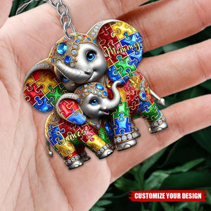 Autism Elephant Mom Autism Awareness - Personalized Acrylic Keychain