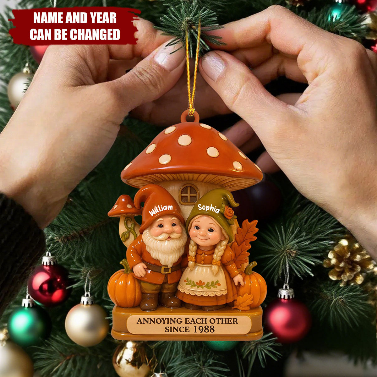 Mushroom House And Dwarf - Personalized Wooden Ornament