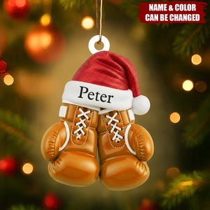 Personalized Boxing Gloves Ornament with Santa Hat – Custom Name Christmas Gift for Boxers