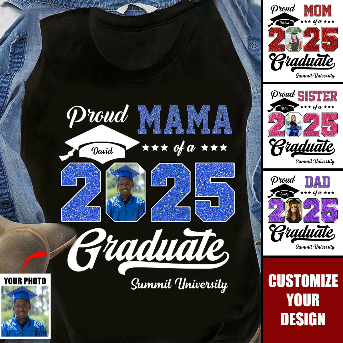 Personalized Graduation 2025 T-Shirt, Proud Family Graduate Photo Class Of 2025