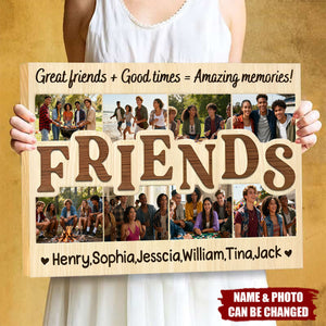 Personalized "Friends" Photo Collage with Wooden Frame Poster