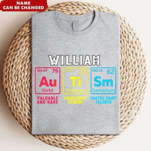 Personalized Autism Awareness Elements Periodic Table T-Shirt