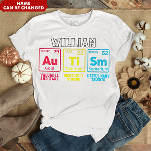 Personalized Autism Awareness Elements Periodic Table T-Shirt