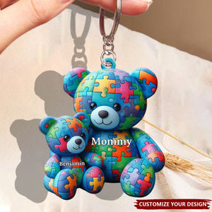 Mama Bear - Personalized Acrylic Autism Awareness Keychain