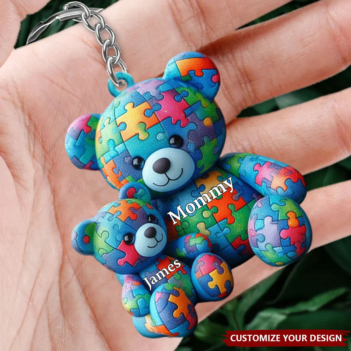 Mama Bear - Personalized Acrylic Autism Awareness Keychain