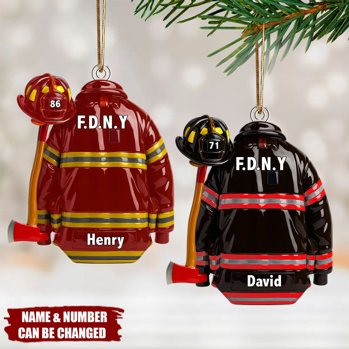 3D Effect Firefighter Coat, Helmet & Axe - Personalized Acrylic Ornament - Christmas Gift For Firefighter