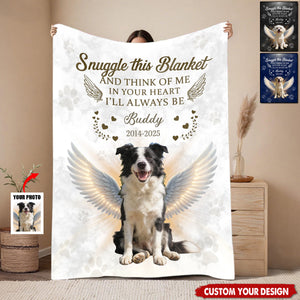 Snuggle This Blanket And Think Of Me - Personalized Angel Dog Memorial Photo Custom Blanket