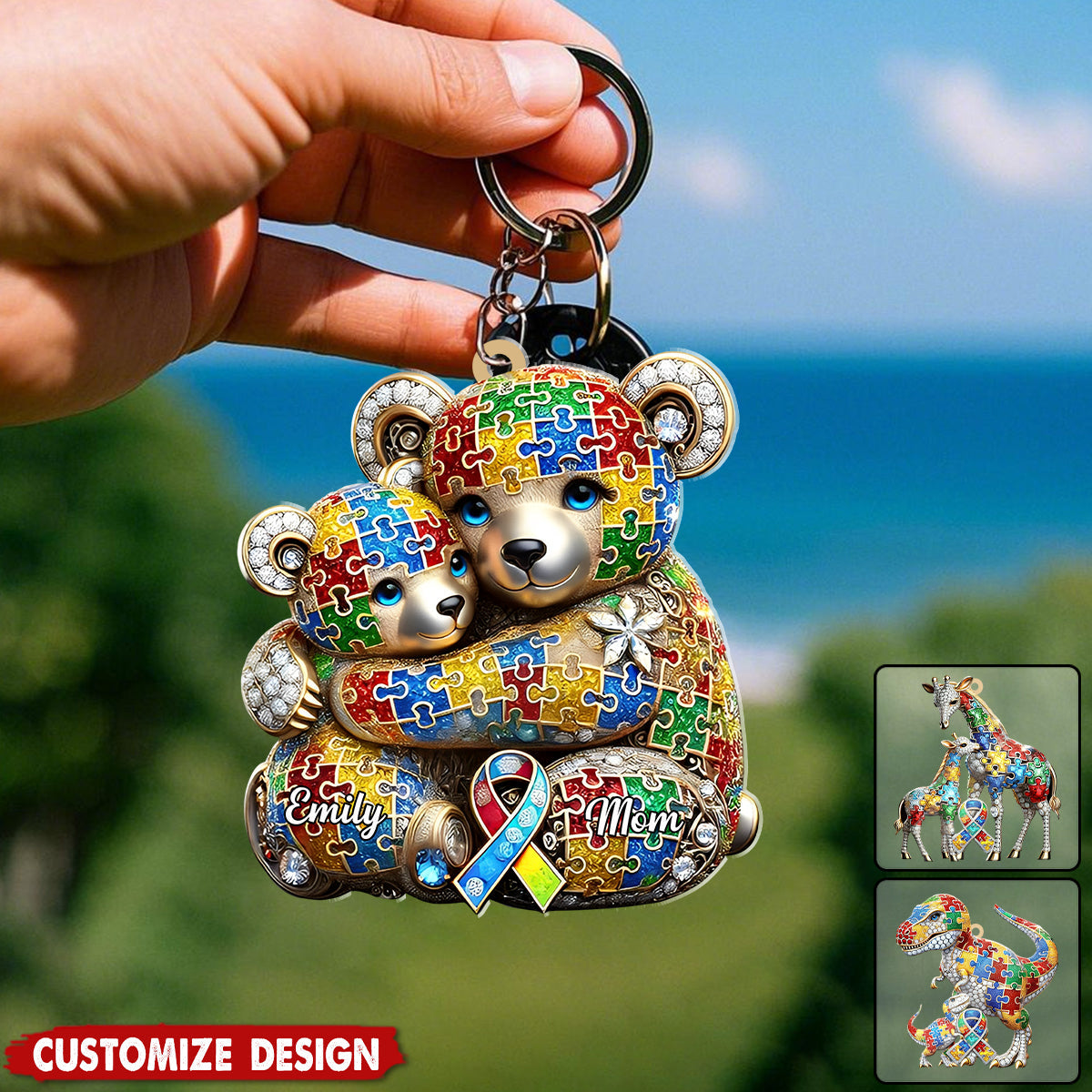 Mama Bear - Personalized Autism Awareness Keychain
