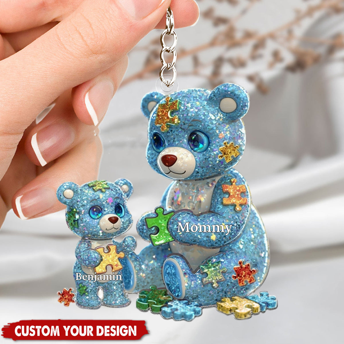 Mama Bear Autism Awareness - Personalized Acrylic Keychain