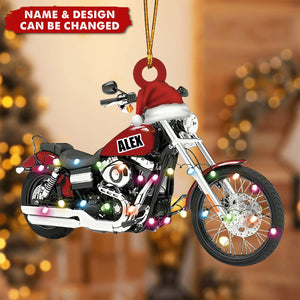 Personalized Cool Multicolor Hat Motorcycle Christmas Acrylic Ornaments, Motorcycle Ornament for Men, Gift For Dad